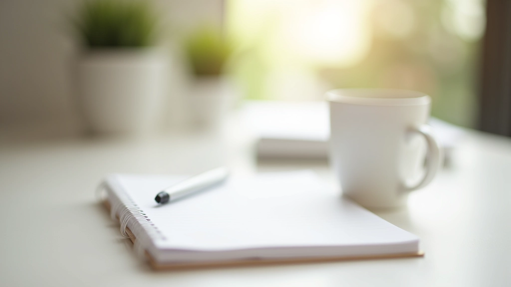Organized desk with clear workspace, notebook, and coffee cup showing structured work environment