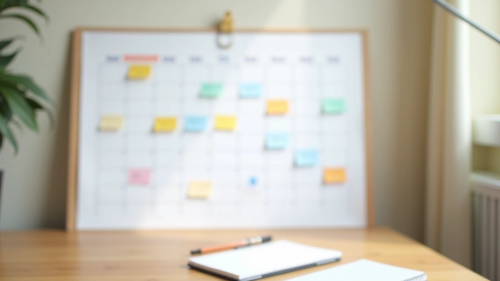 Paper wall calendar with multiple color-coded events and time blocks marking different activities
